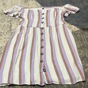 Harper Asymmetrical Dress in Purple, White, and Brown